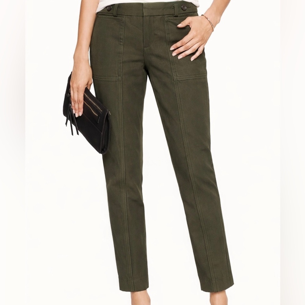 NWOT Banana Republic Sloan Button Olive Heather Trouser Pants Size:2 - Picture 2 of 9